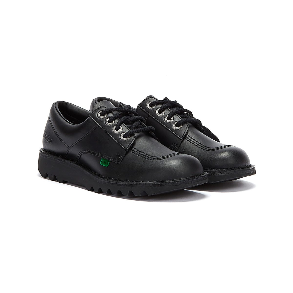 Boys Girls Kickers Youth Kick Lo Leather School Shoes - (Black)