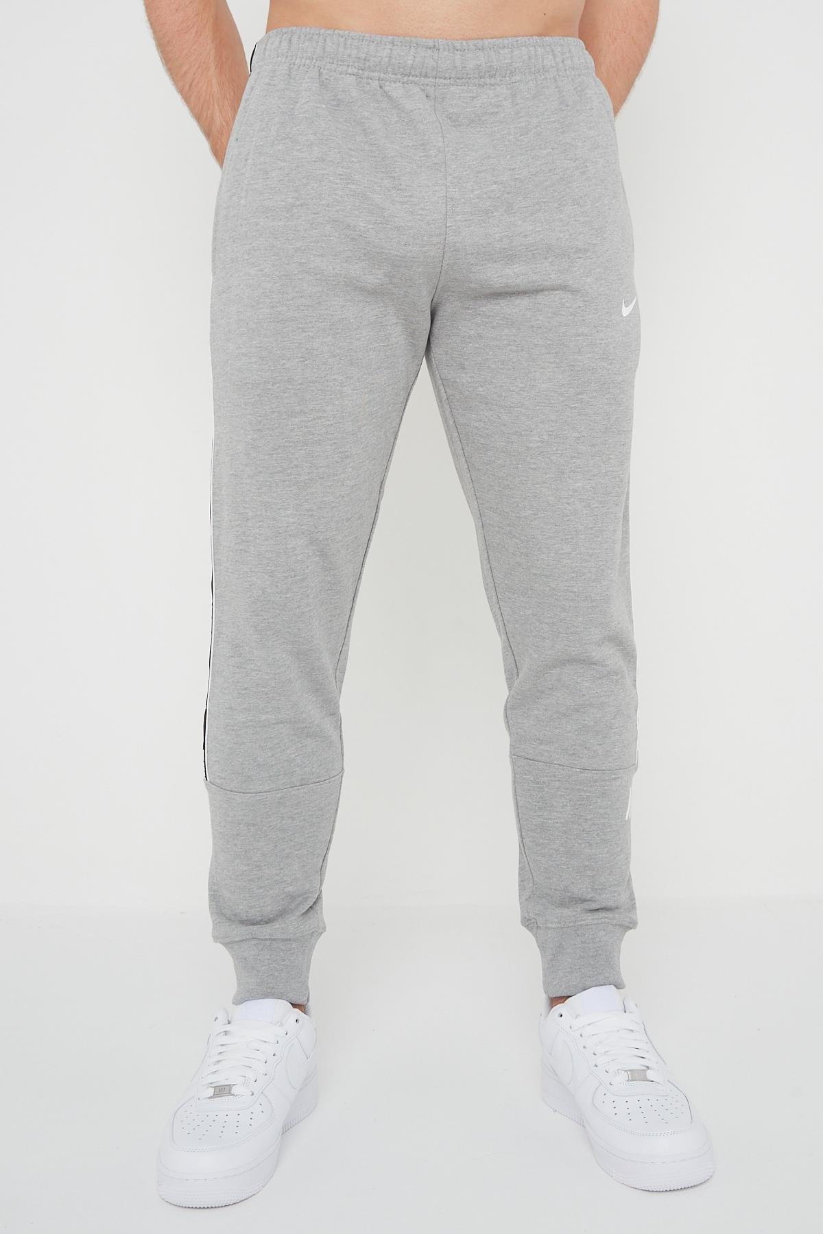 Nike Mens Repeat Taping Logo Fleece Cuffed Joggers in Grey