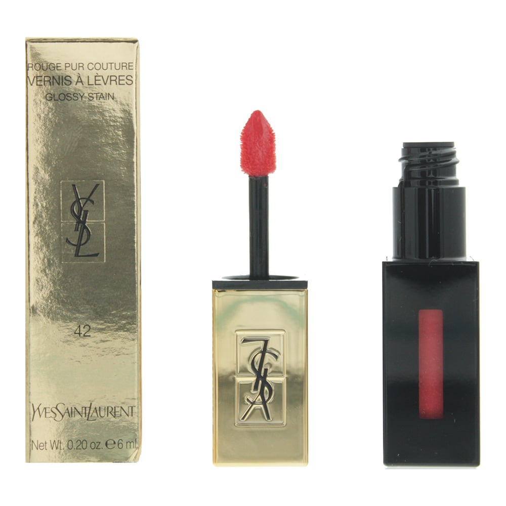 Yves Saint Laurent Rouge Pur Couture Vernis A Levres Glossy Stain Women 42  Tangerine Moire Lip Stain 6ml