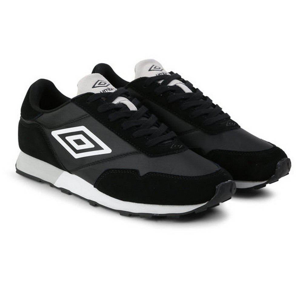 Umbro Mens Karts Suede Trainers (Black/White/High Rise Grey)