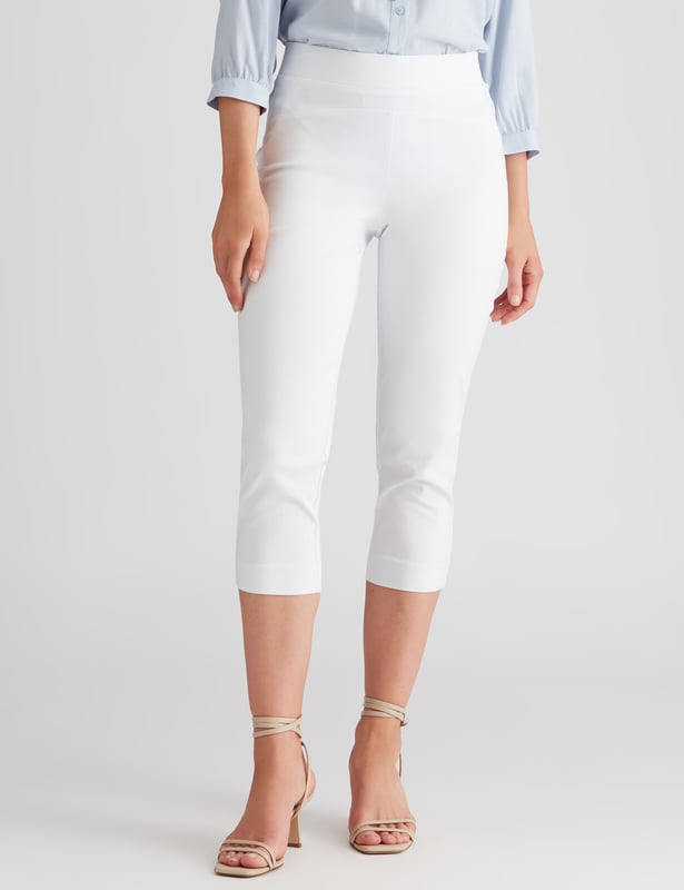 KATIES - Womens Pants - White - Classic Crop Pant - Cropped - Capri - Calf  Length - Slim Fit - Lightweight - Stretch Fabric - Summer Women's Clothing