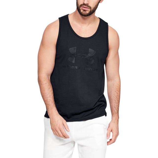 Under Armour Mens Sportstyle Logo Wicking Fitness Tank Top in Black