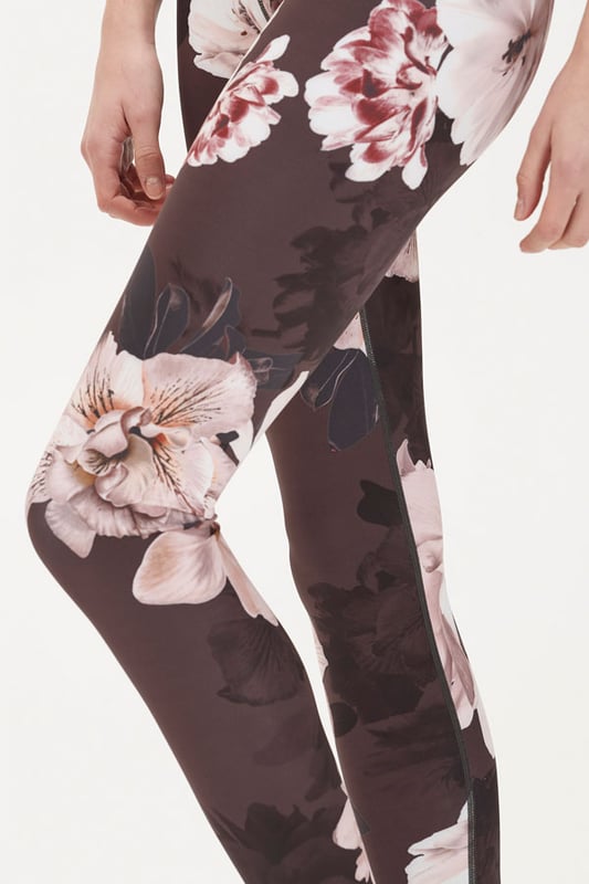 France Black Floral High Waisted Activewear Leggings
