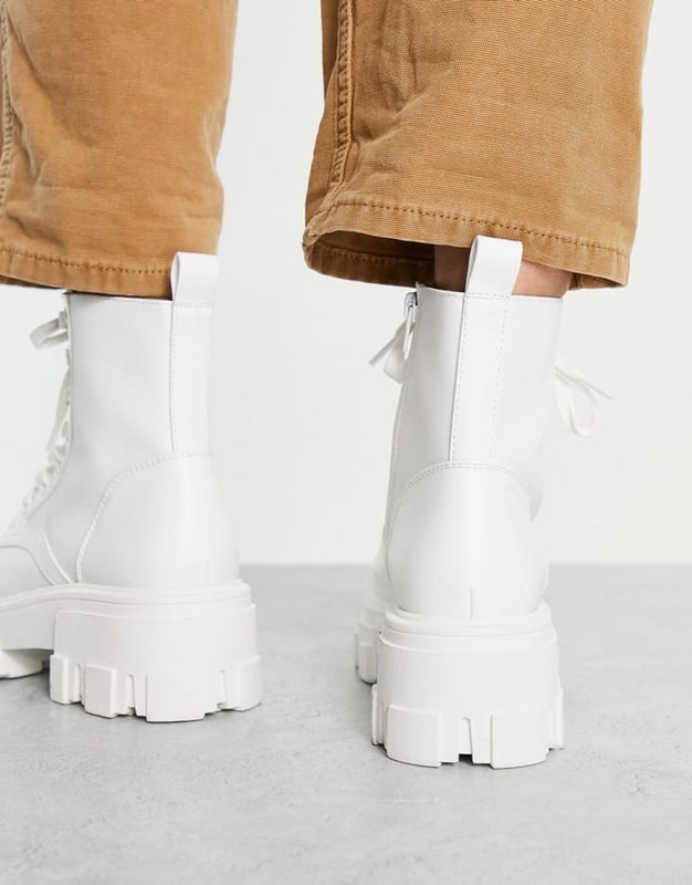 Asos Design Anya Chunky Lace Up Ankle Boots In White 