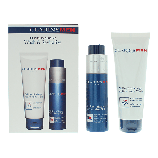 Clarins Men Revitalizing Essentials Gift Set - Active Face Wash 125ml +  Revitalizing Gel 50ml