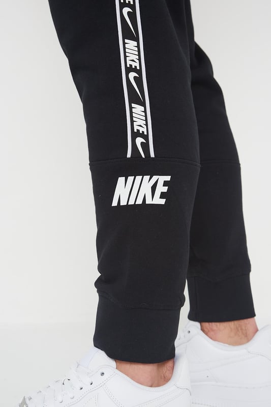 Nike Mens Repeat Taping Logo Fleece Cuffed Joggers in Black