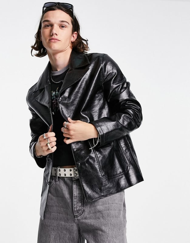COLLUSION faux leather jacket in black