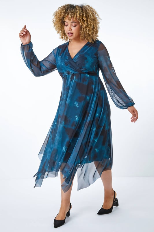 Curve Abstract Print Wrap Dress