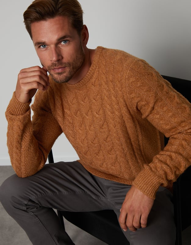 Camel 'Darley' Cable Knit Crew Neck Jumper
