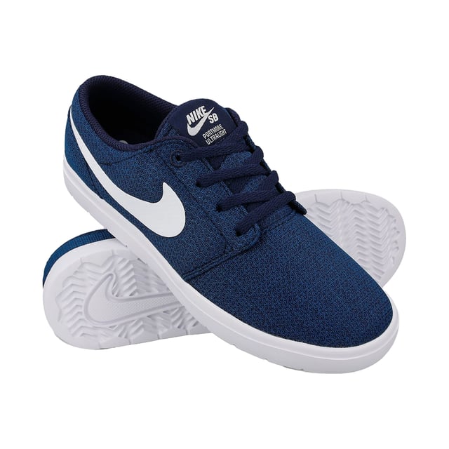 Nike SB Portmore II Ultralight (GS) Lace Up Blue Canvas Kids Trainers  905211 401