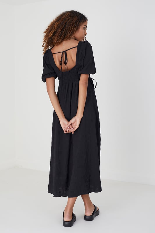 Black 'Addison' Puff Sleeve Maxi Dress