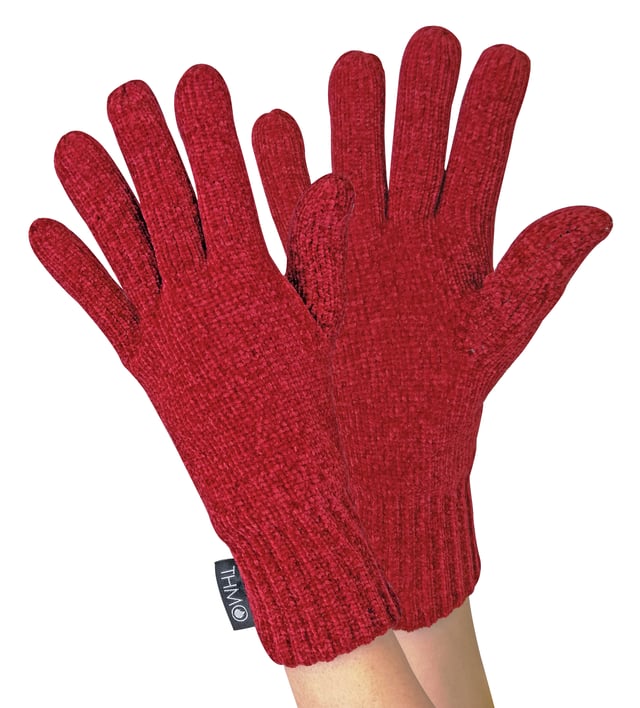 Ladies Thinsulate Hat and Gloves Set | THMO | Soft Chenille Ribbed Beanie  Hat & Gloves for Women - Red