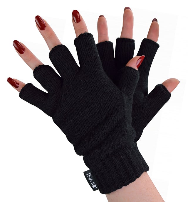 Ladies Thermal Fingerless Gloves | THMO | Winter Fleece Lined Soft  Thinsulate Gloves for Women - Black