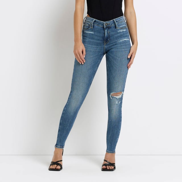 River Island Womens Skinny Jeans Petite Blue Molly Mid Rise