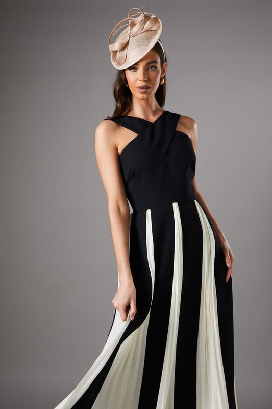 Cross Front Pleat Panelled Maxi Dress